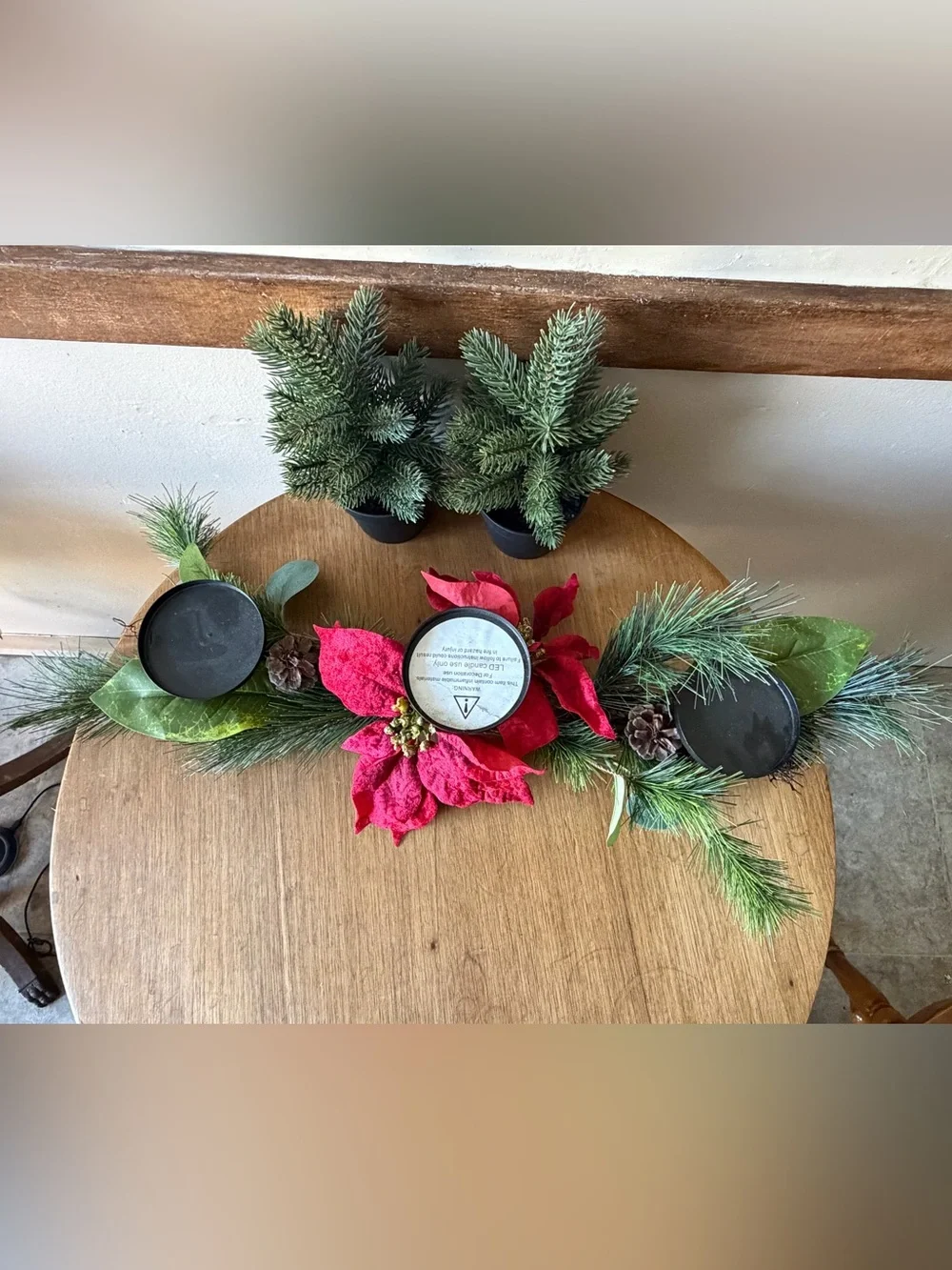Hobby Lobby Red Poinsettia Pine Garland Candle Centerpiece